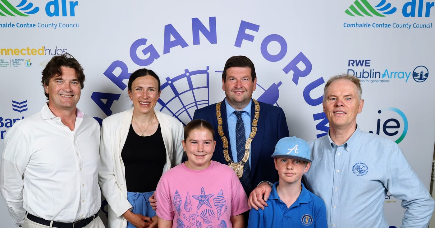 From left to right: Chad Gilmer — iPLANiT · Annalise Murphy — SportsKey · Cathaoirleach Barry Saul — DLR County Council · Eoin Costello — Executive Director, Dargan Institute