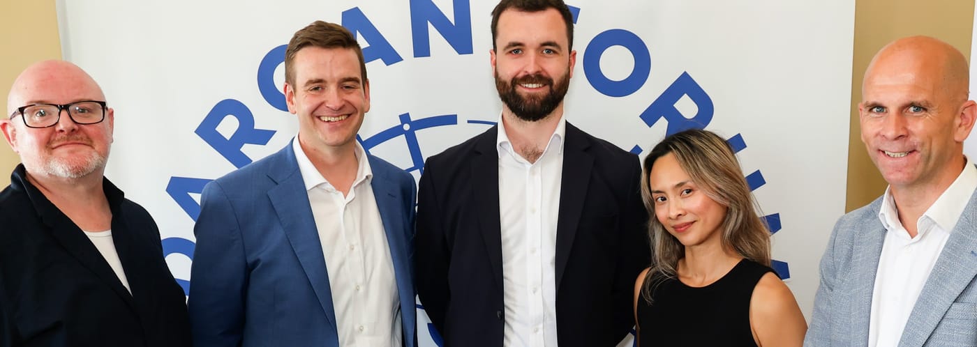 From left to right: Mark Kelly — An Cosán · Eamon Rheinisch — SmartHost · Seán Tobin — .ie (Host) · Vivian Huynh — Media Social · Gerry O'Grady — Enterprise Ireland