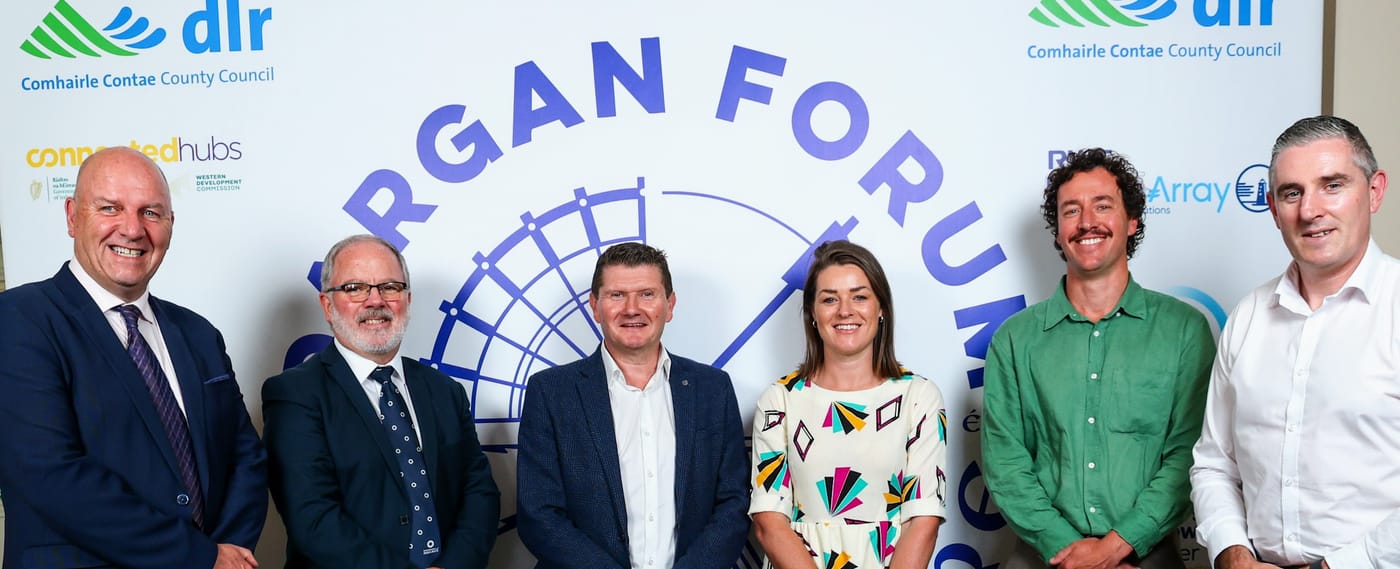 From left to right: Liam Cronin — Nova UCD · Ronan Boyle — Commissioners of Irish Lights · Michael Danaher — Iarnród Éireann · Maeve Lyons — RDI Hub · Jordan O'Neill — RWE Dublin Array · Paul Kennedy — DLR County Council (Host)